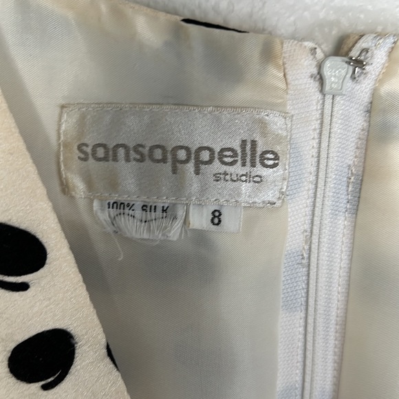 Vintage Sansappelle Silk Ivory and Black PolkaDot Ruffle Dress sz 8 - Picture 3 of 9